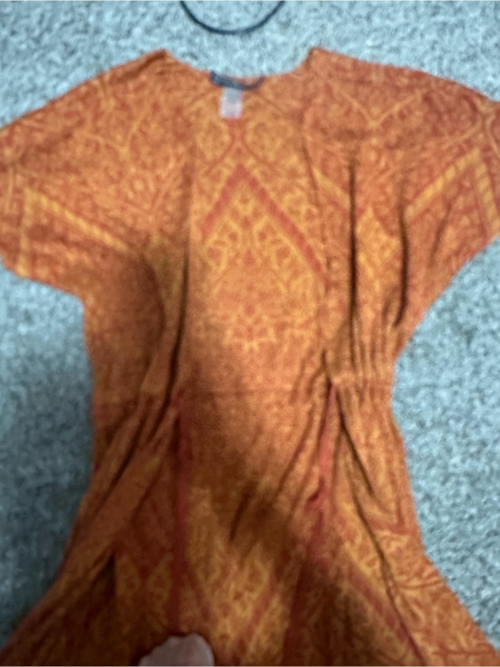 Peruvian Connection Rust and Mustard Printed Short Sleeve Tunic - Picture 3 of 6